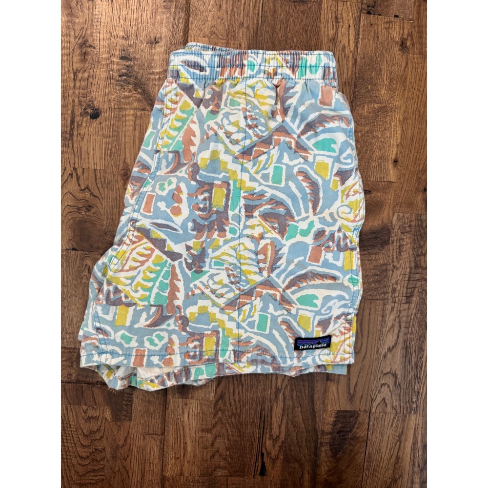 Patagonia Funhoggers Shorts 4" Inseam Thriving Planet Lago Blue Size M